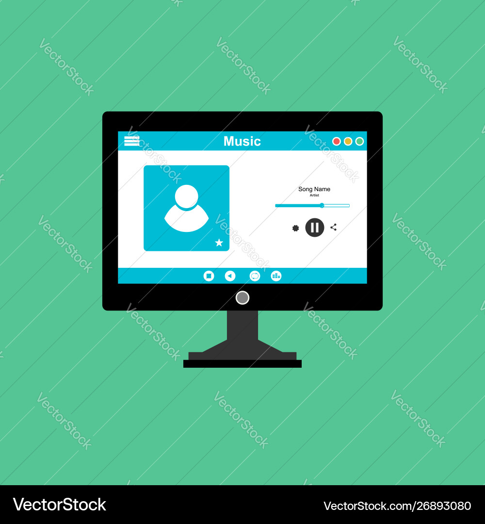 Media player application app template with flat Media player application app template with flat Vector Image