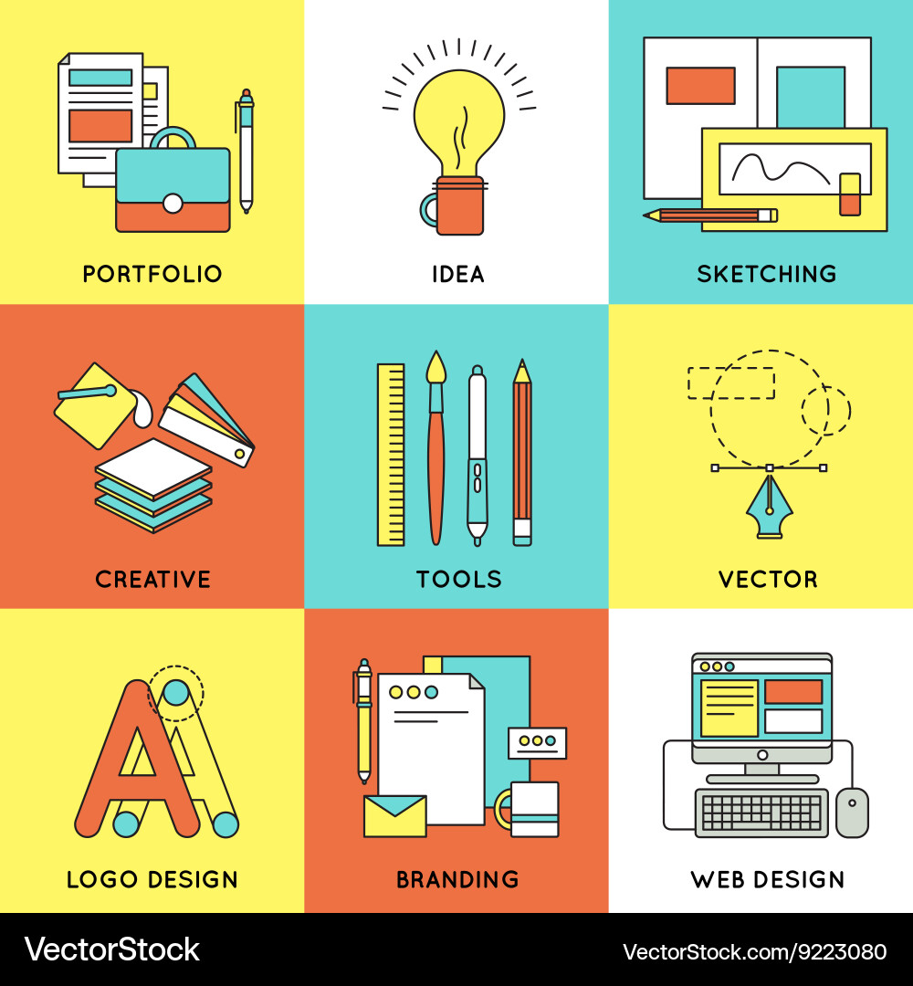 Web design line icon set Vector Image