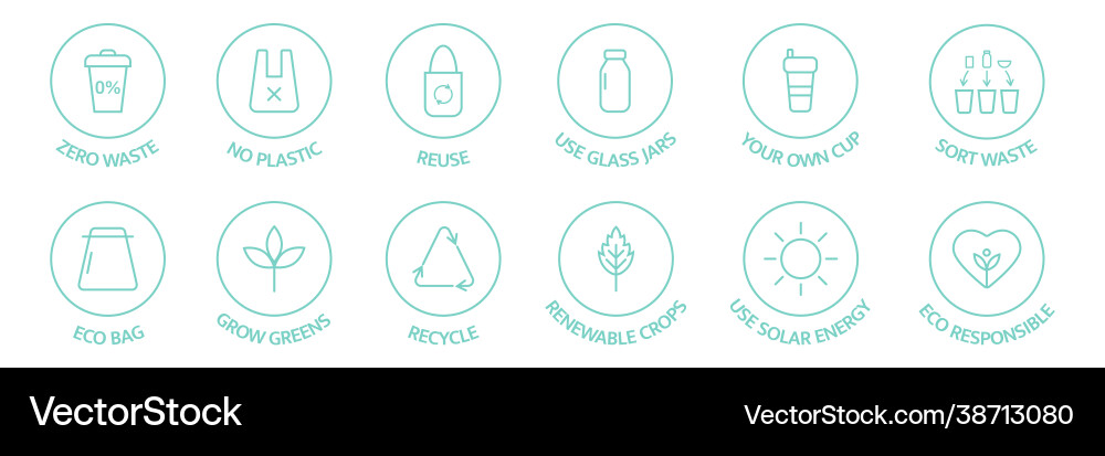 Zero waste line icons set recycle reuse reduce Zero waste line icons set recycle reuse reduce vector image