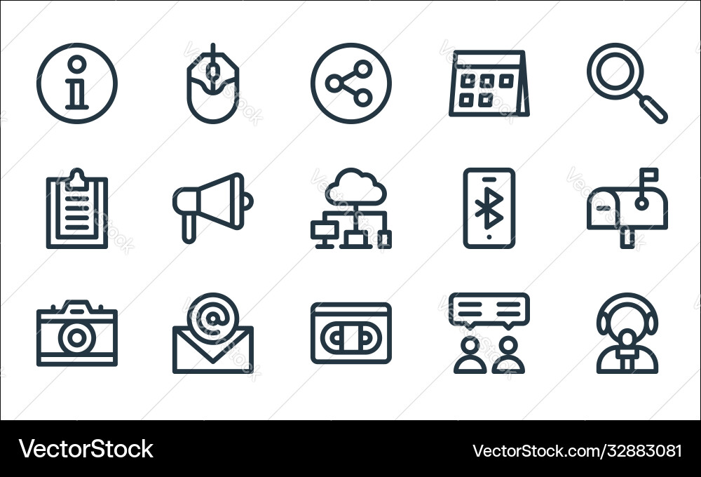 Communication and media line icons linear set Vector Image