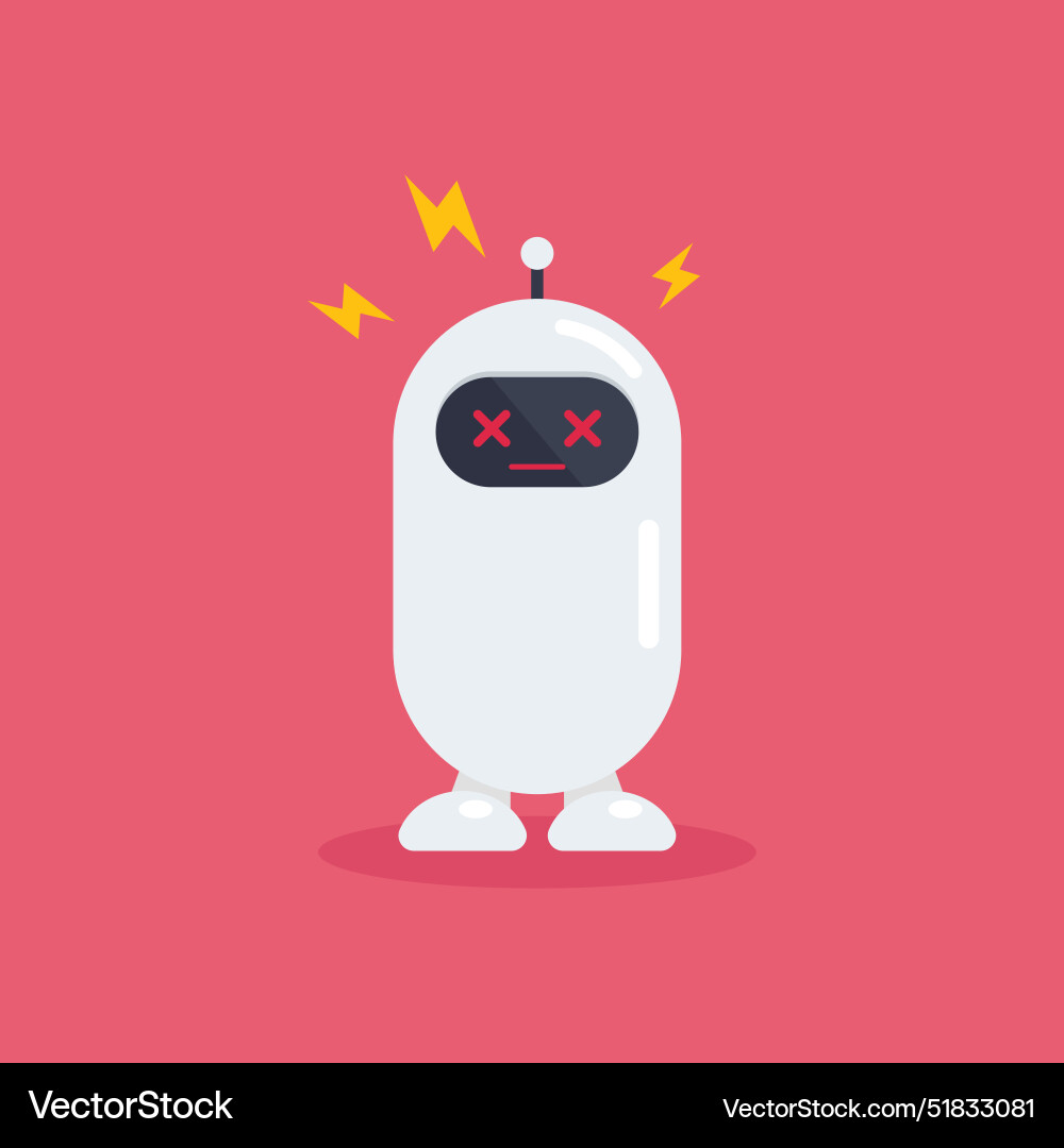 Crash broken error mini robot with spark Crash broken error mini robot with spark Vector Image