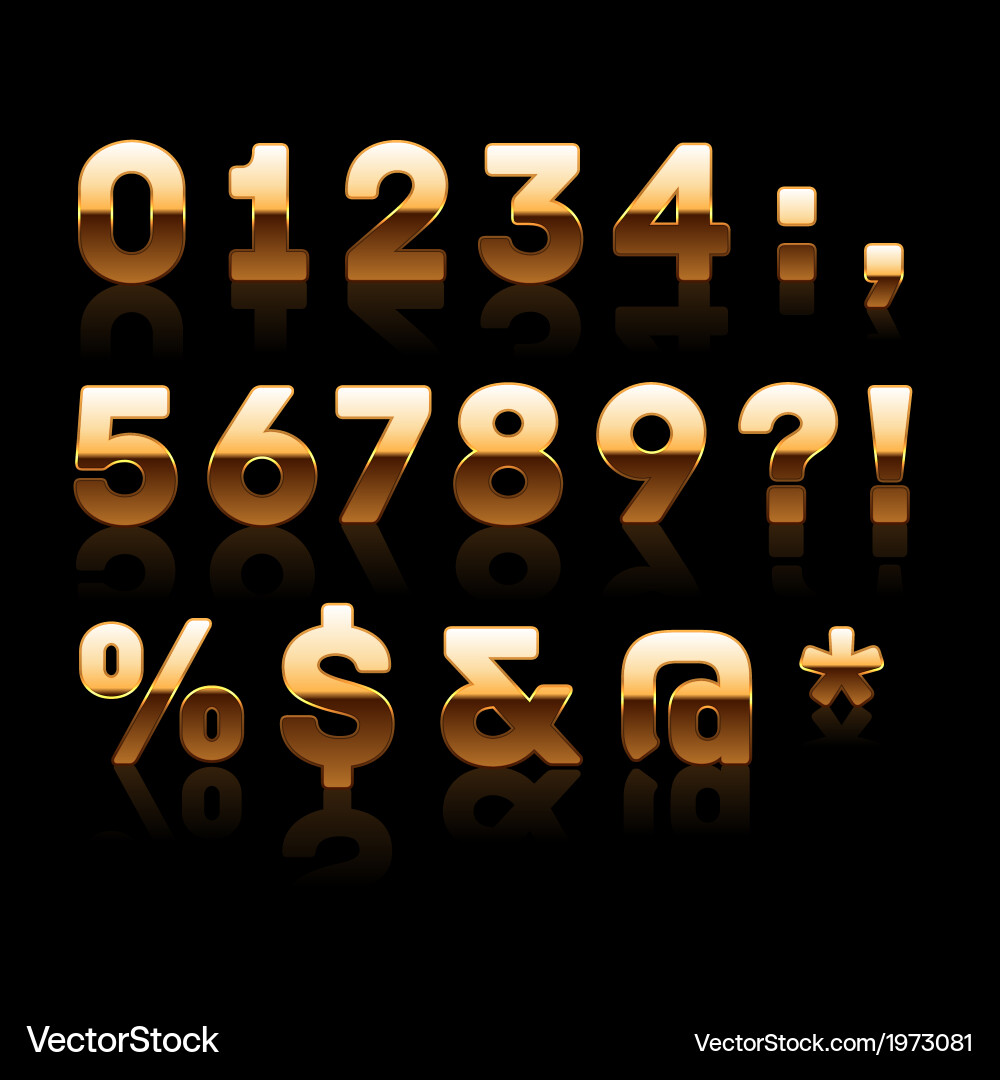 Golden digits and characters set 2 vector image