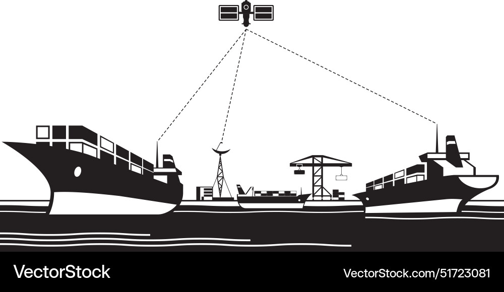 Gps navigation between ships and terminal Gps navigation between ships and terminal vector image