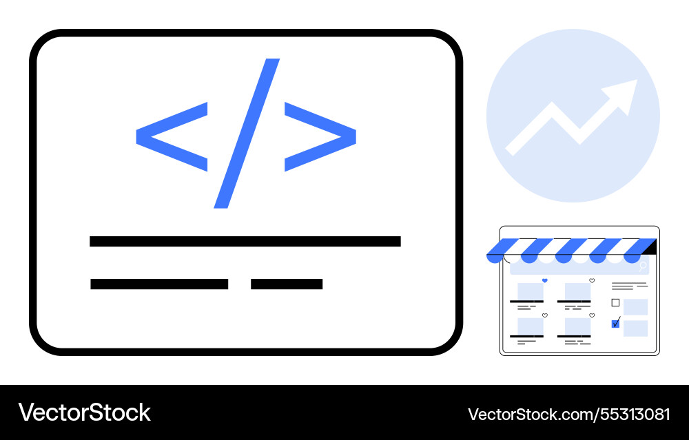 Web development progress indicated by code snippet Web development progress indicated by code snippet Vector Image
