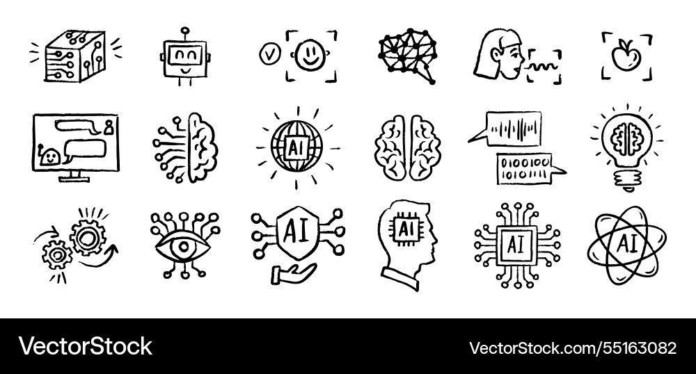 Artificial intelligence icons grunge chalk hand Artificial intelligence icons grunge chalk hand vector image