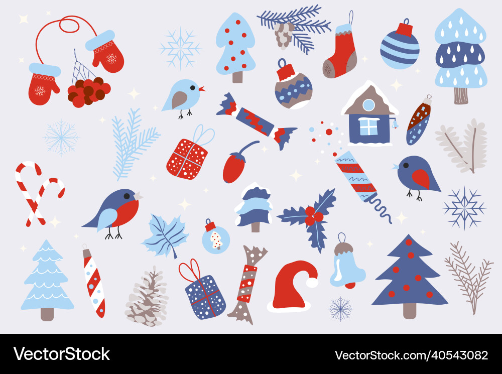 Christmas and winter holiday isolated elements set vector image