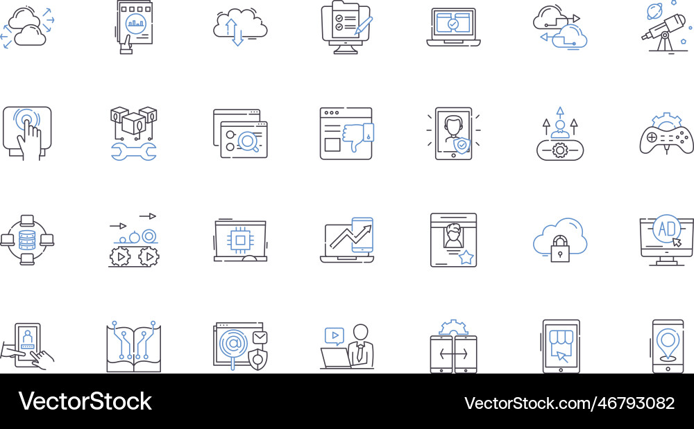 Desktop line icons collection monitor keyboard Desktop line icons collection monitor keyboard vector image