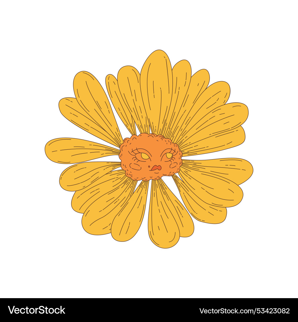 Groovy psychedelic yellow flower with female face Groovy psychedelic yellow flower with female face vector image