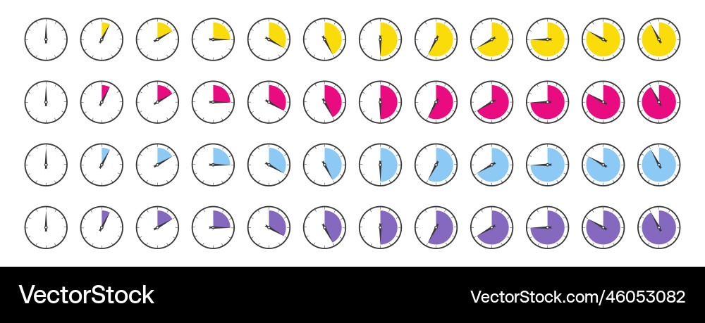 Horizontal set of analog clock icon vector image