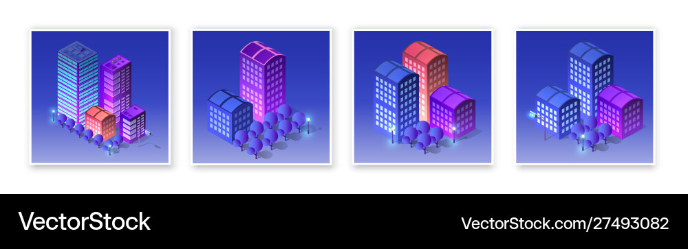 Isometric set 3d module block district part Isometric set 3d module block district part vector image