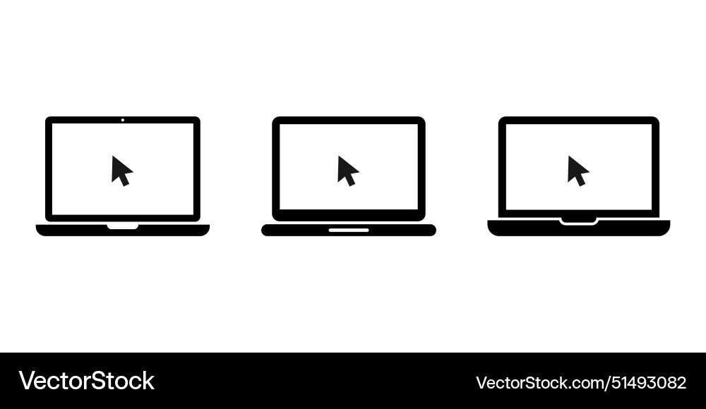 Laptop or notebook with pointer or cursor icon set Laptop or notebook with pointer or cursor icon set vector image