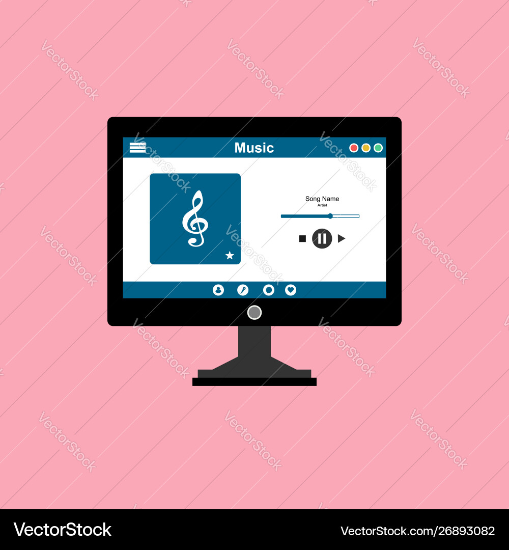 Media player application app template with flat Media player application app template with flat vector image