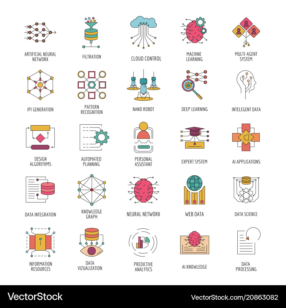 Neural Network Icons - AI & Machine Learning vector image