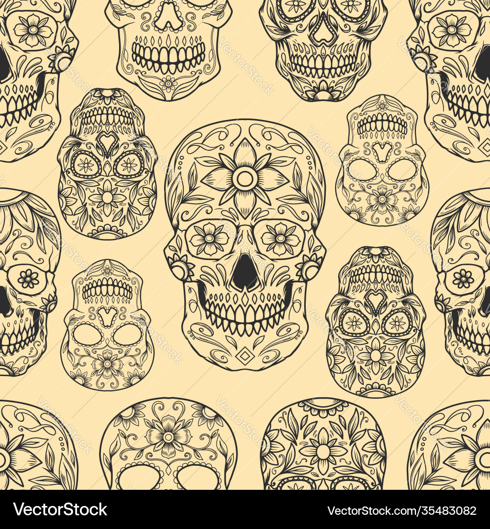 Seamless pattern with sugar skulls design element Seamless pattern with sugar skulls design element vector image