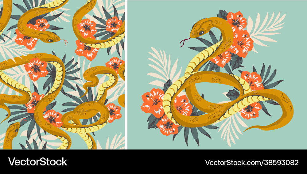 Set designs beautiful pattern with snake Vector Image