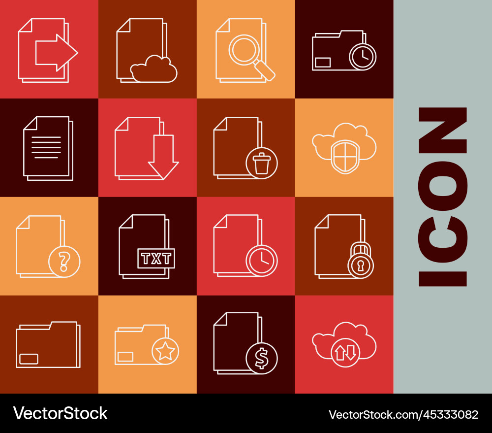 Set line cloud download and upload document lock vector image