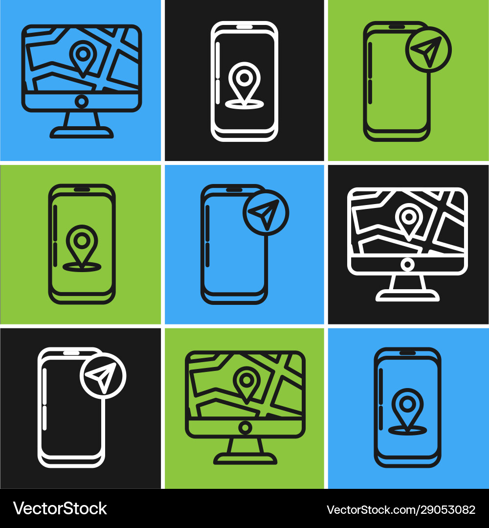 Set line monitor and folded map with location vector image