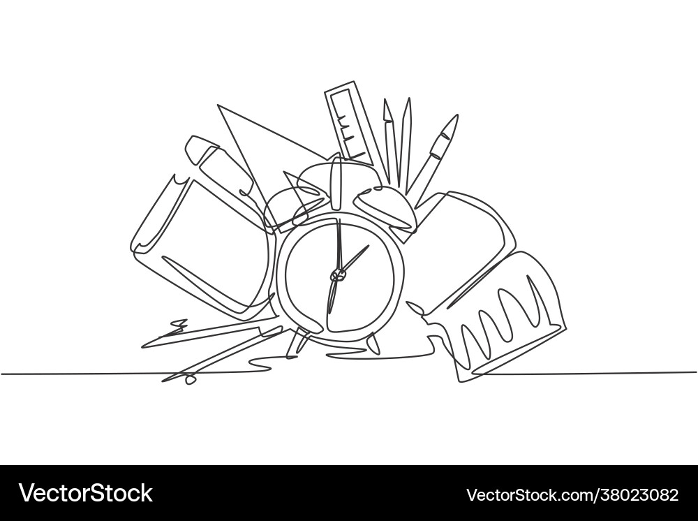 Single continuous line drawing alarm clock Single continuous line drawing alarm clock vector image