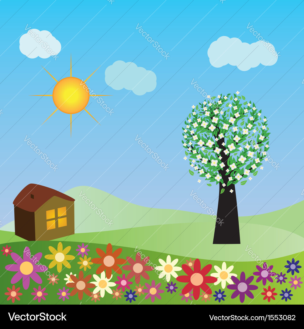 Springtime House with Tree Vector Image