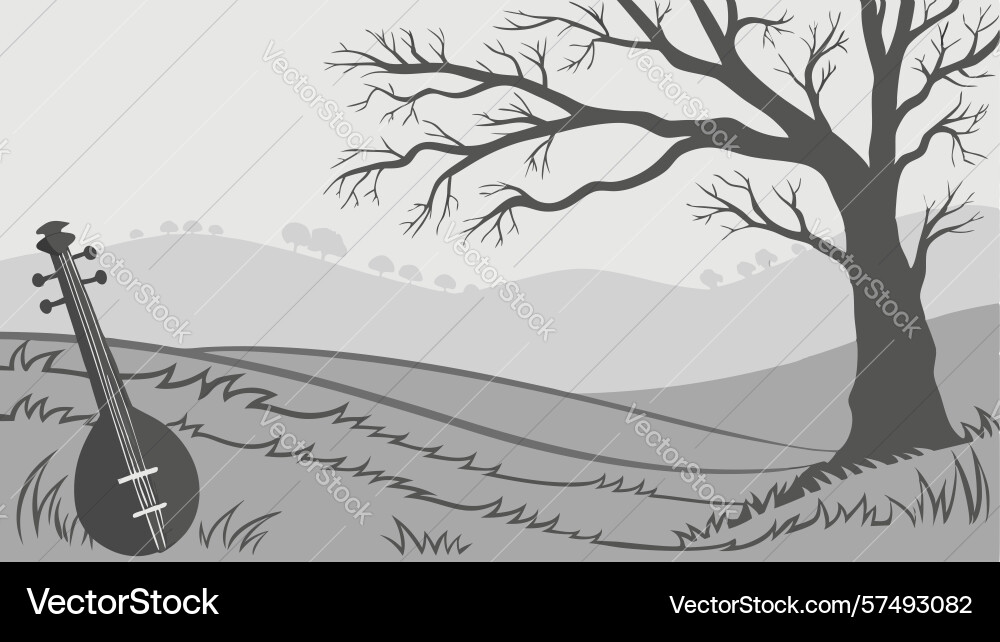 Stark bare tree in rolling desolate landscape Vector Image