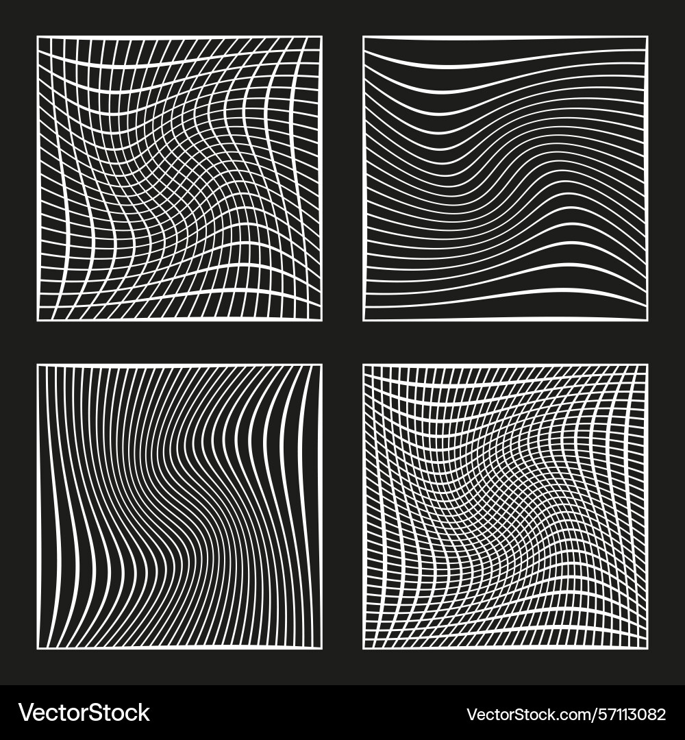 Wavy line squares abstract distorted grid black Wavy line squares abstract distorted grid black vector image