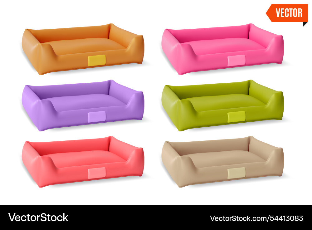 3d pet shop concept different color dog bed set 3d pet shop concept different color dog bed set vector image