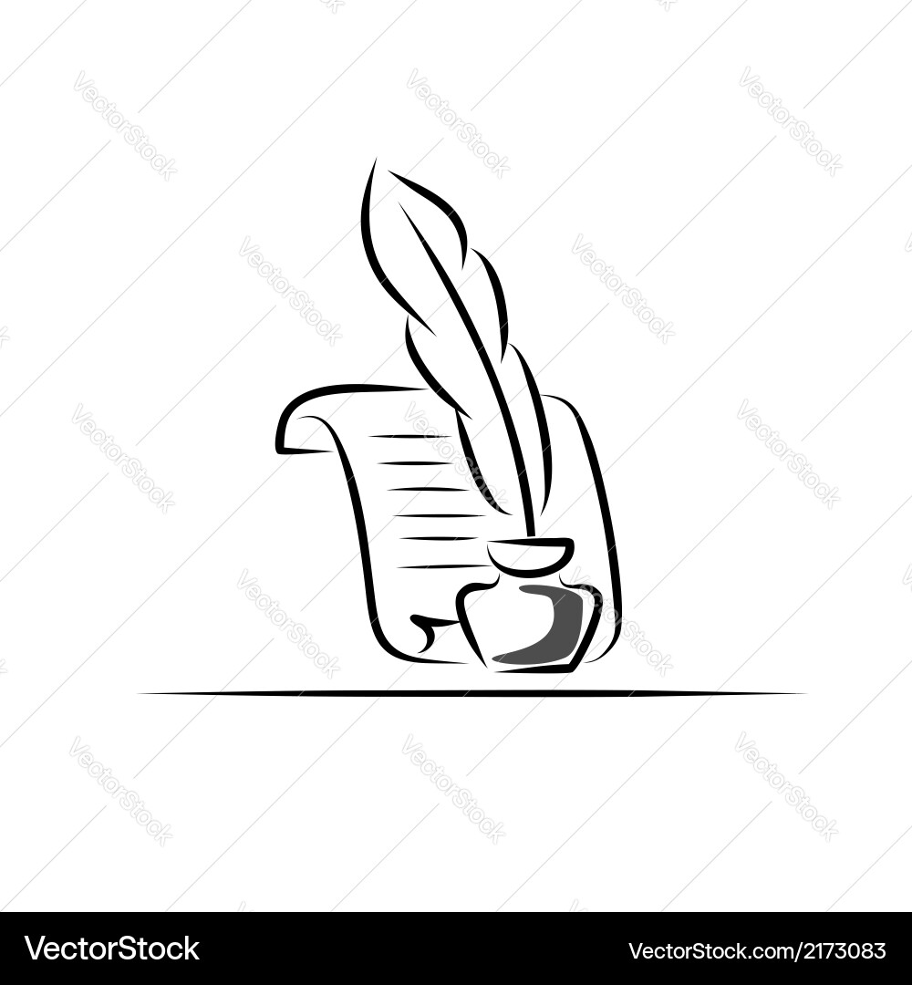 Ancient Scroll with Feather and Inkwell vector image