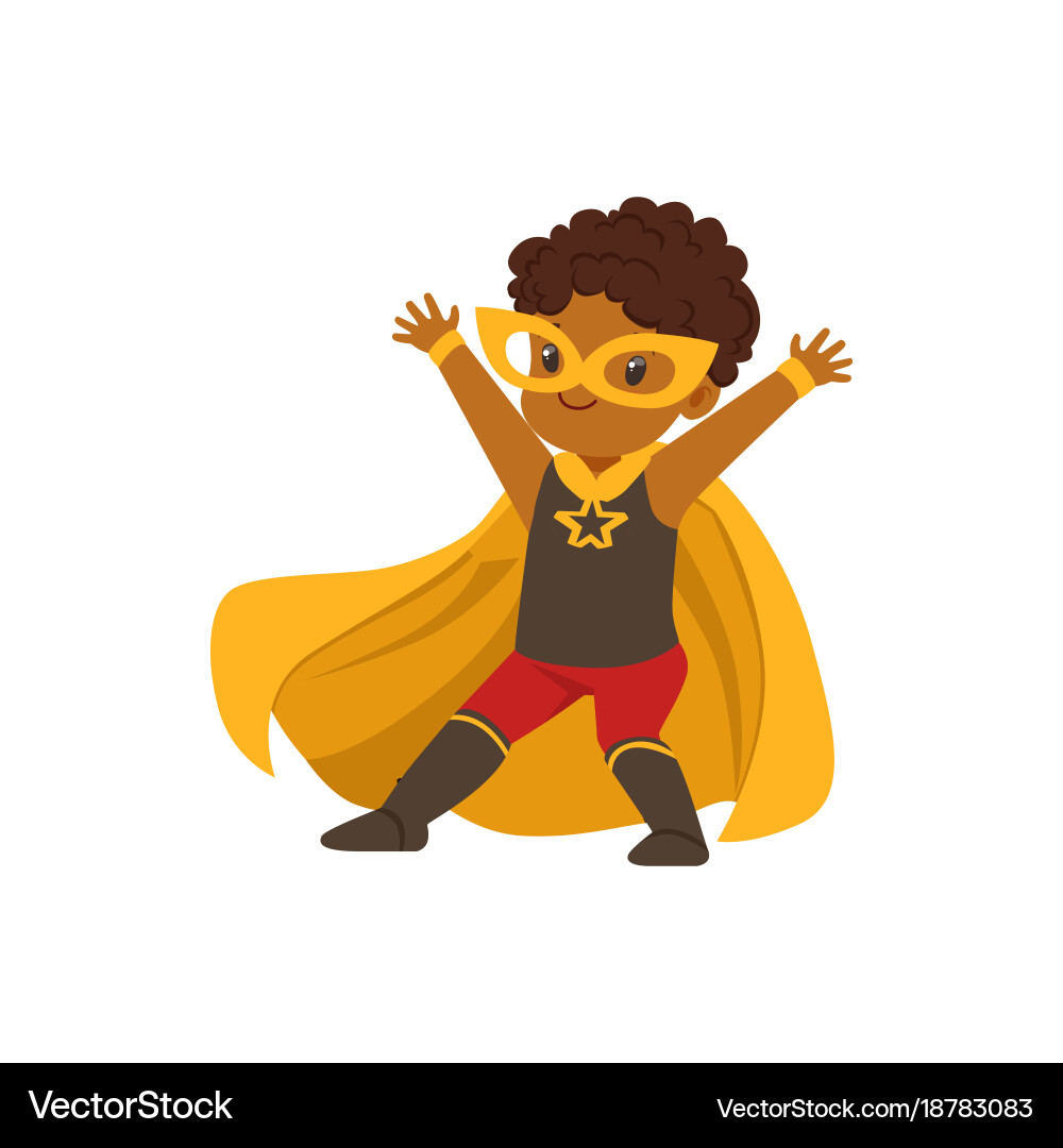 Brave Superhero Kid in Costume Vector Image