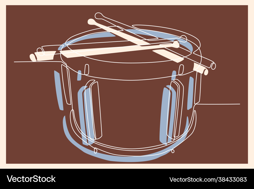 Continuous line drawing drum with drumsticks Continuous line drawing drum with drumsticks Vector Image