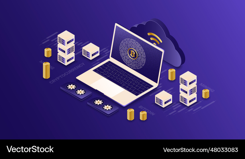Cryptocurrency bitcoin blockchain mining Vector Image