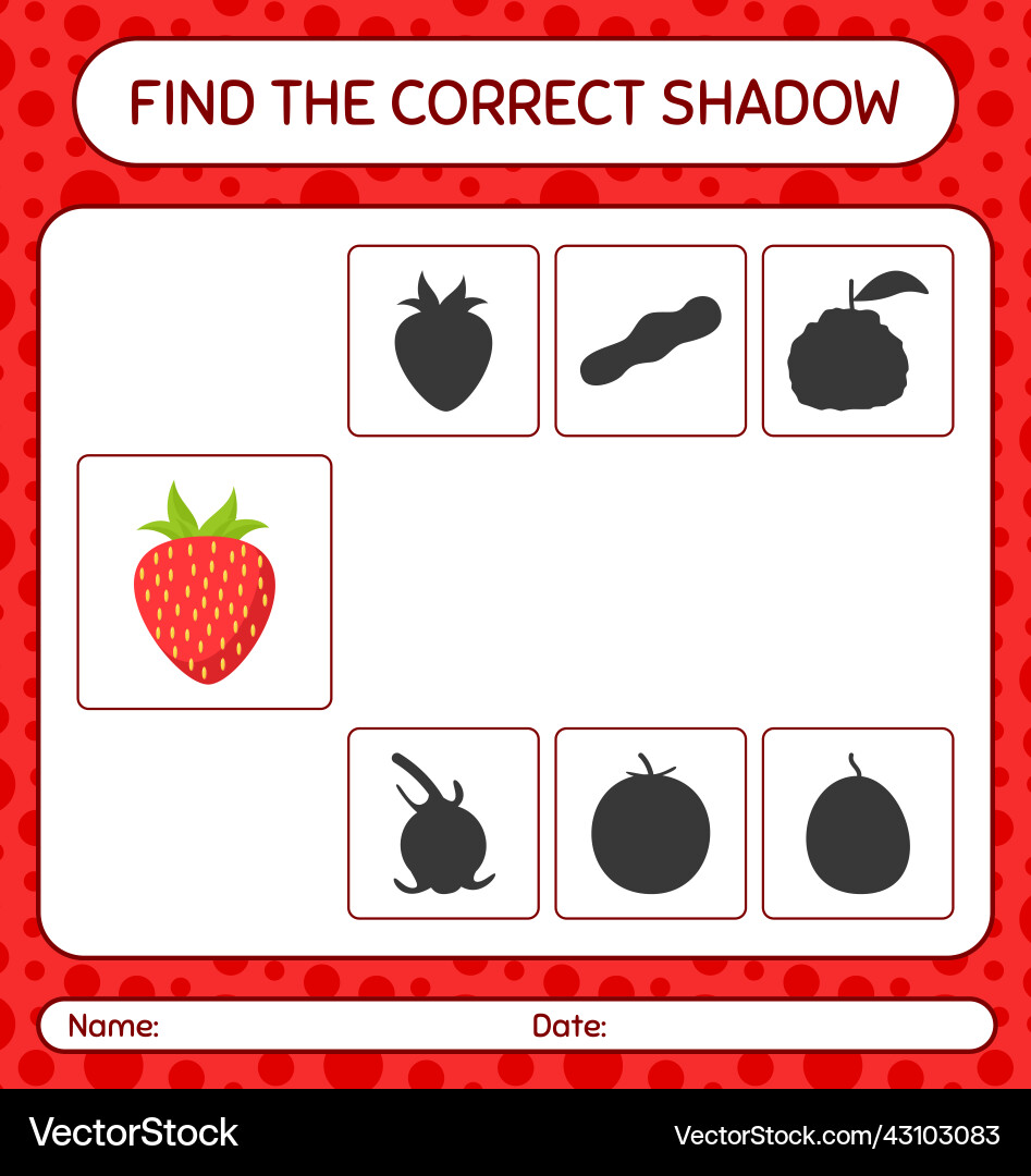 Find the correct shadows game with strawberry Find the correct shadows game with strawberry vector image