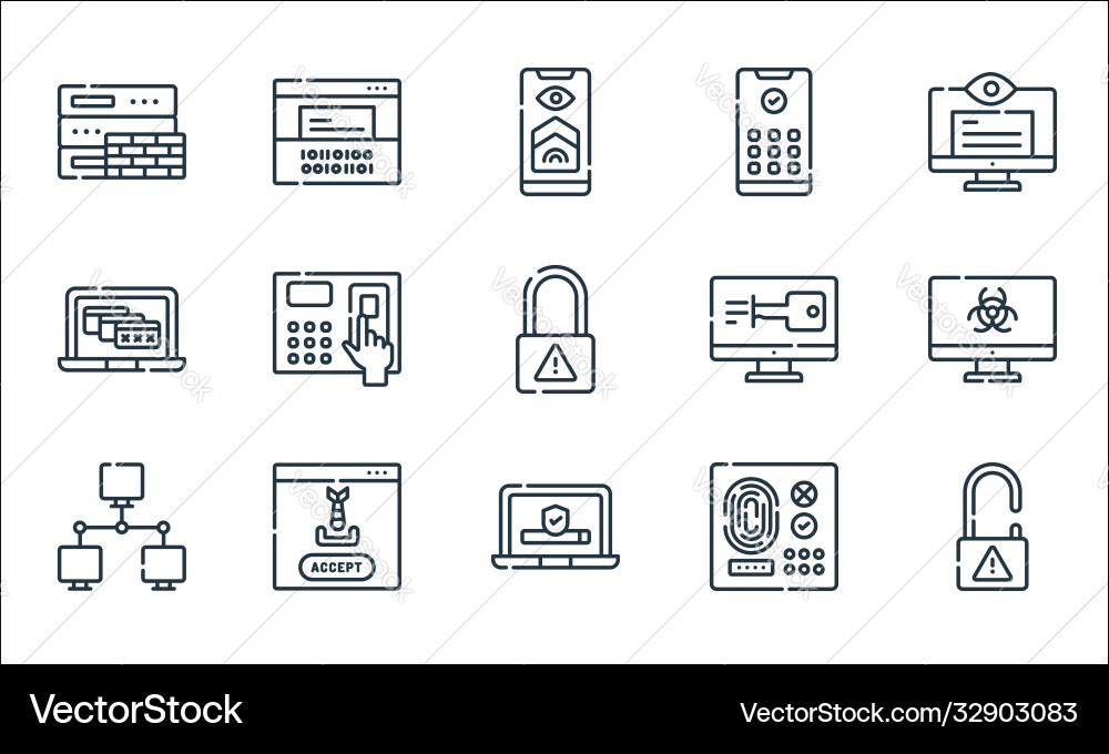 Hacker line icons linear set quality Hacker line icons linear set quality vector image