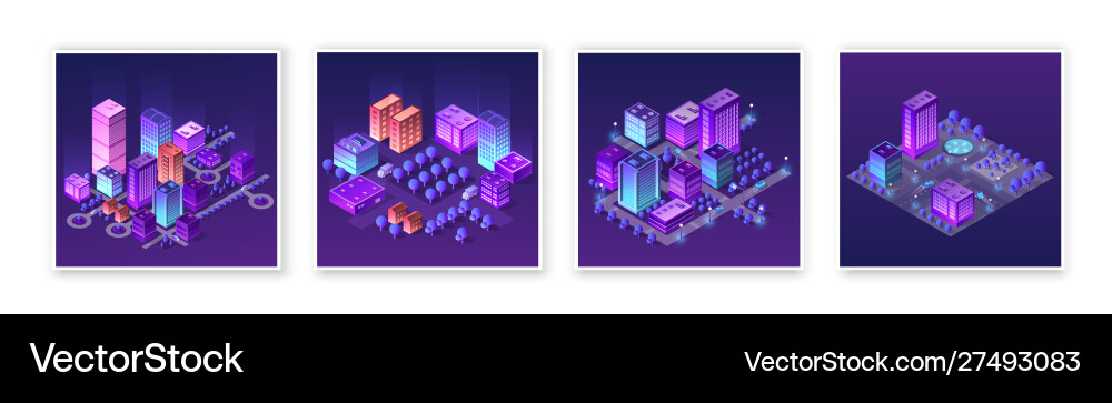 Isometric set 3d module block district part vector image