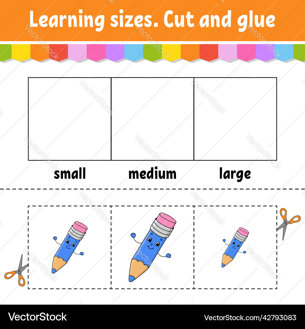 Learning sizes cut and glue easy level color Learning sizes cut and glue easy level color vector image