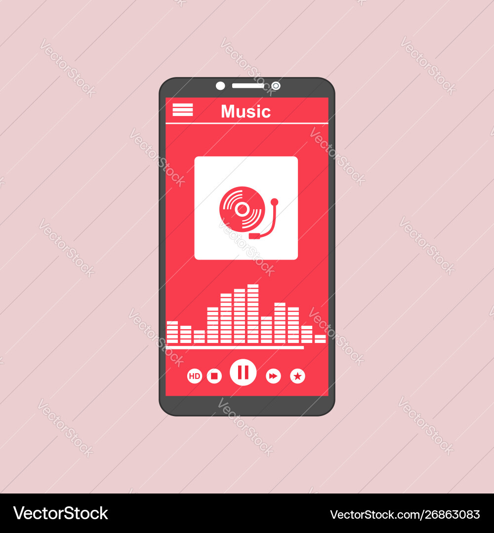 Media player application app template with flat Media player application app template with flat Vector Image