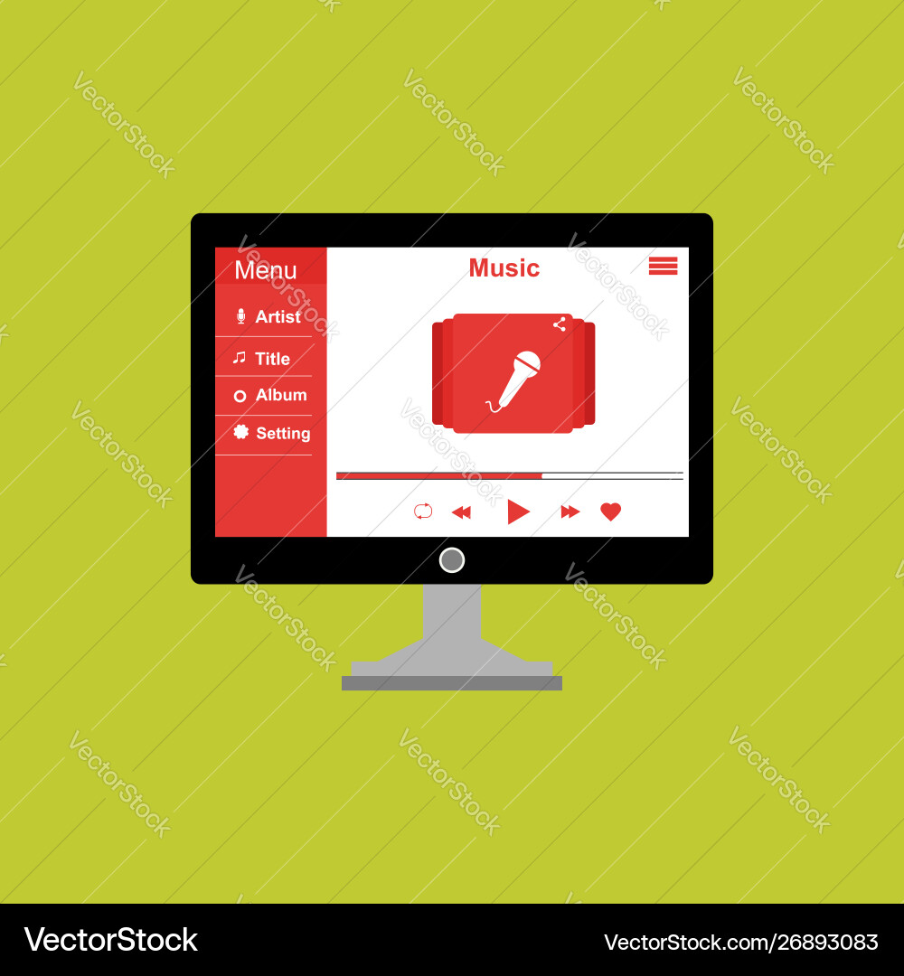 Media player application app template with flat vector image
