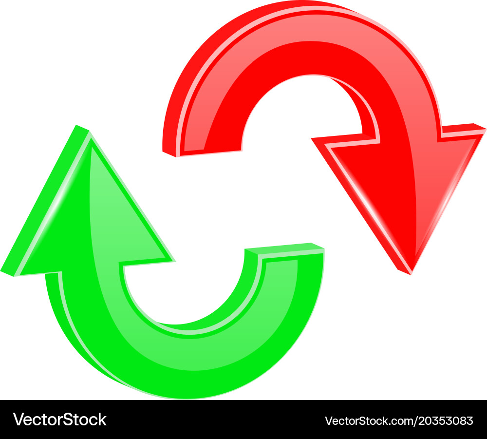 Red and green arrows set shiny 3d web icons Vector Image