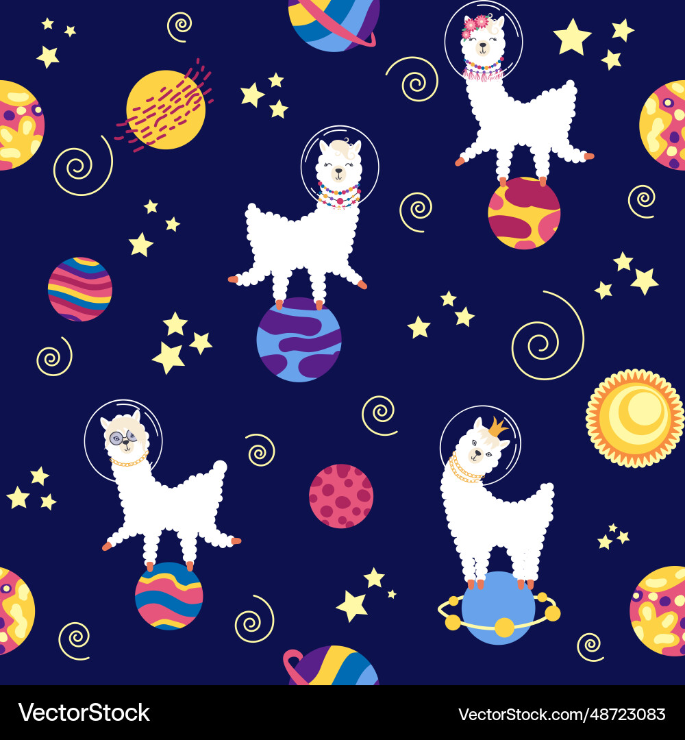 Seamless pattern with lama in a rocket space Vector Image