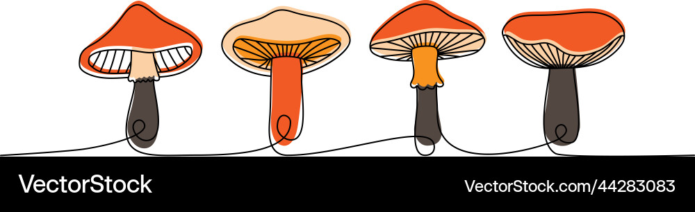 Set of mushroom one line colored continuous vector image