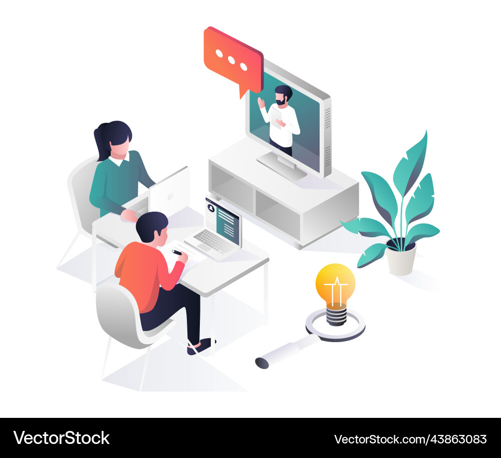 Students learn by viewing tutorials on the monitor Students learn by viewing tutorials on the monitor vector image