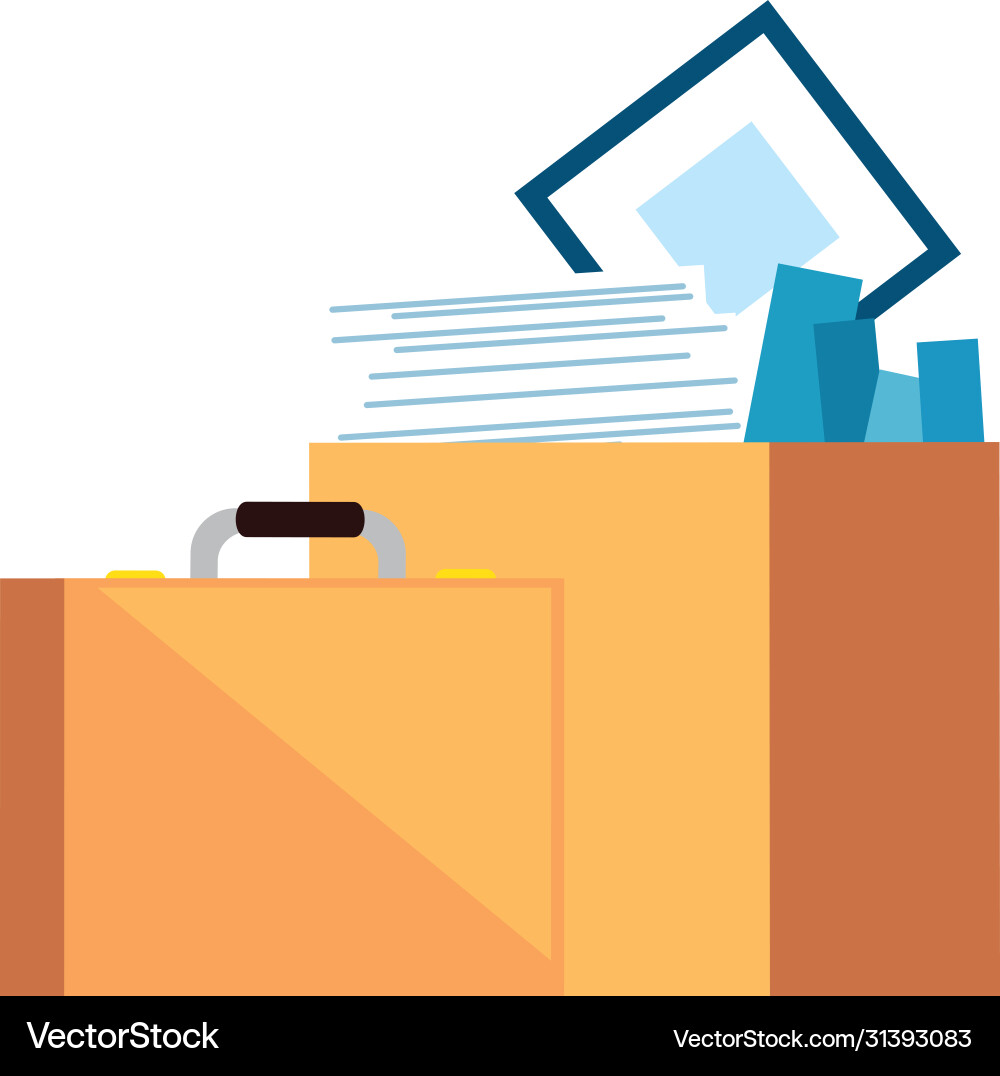 Travel case handle and box with objects office Vector Image
