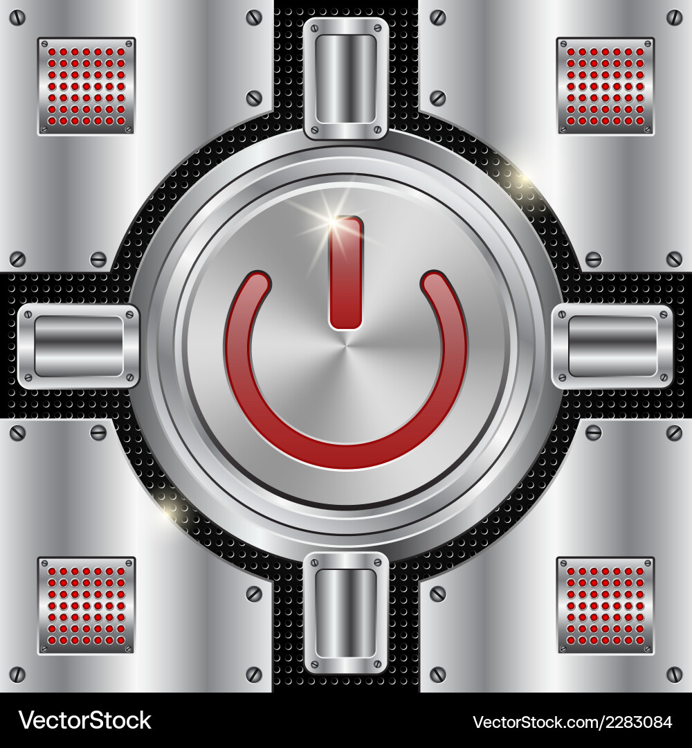 Abstract metallic background with power button Vector Image