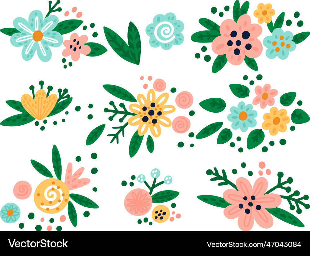 Cartoon flowers doodle blooming forest plants Vector Image