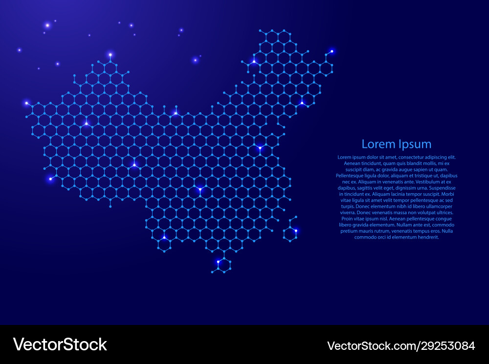 China map from futuristic hexagonal shapes lines China map from futuristic hexagonal shapes lines vector image