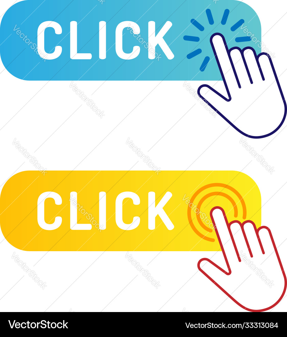 Click button with hand cursor design elements Vector Image