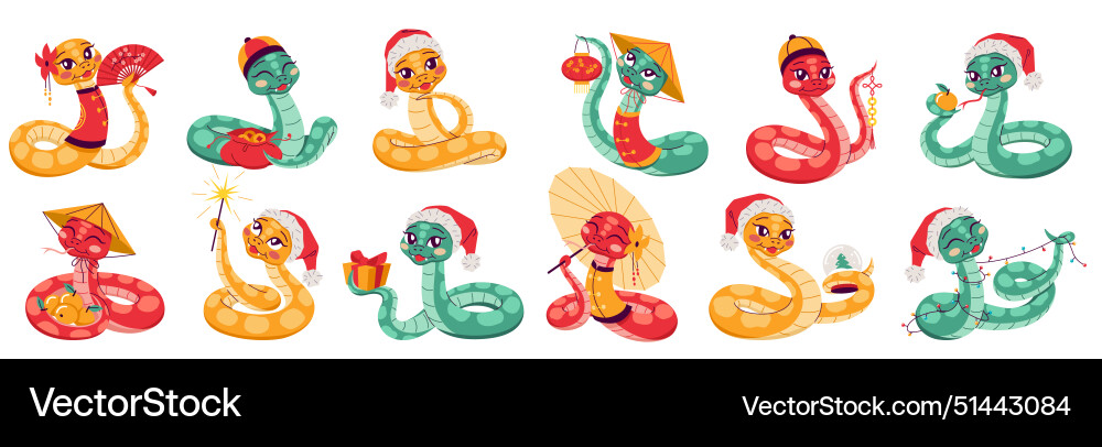 Cute Chinese Zodiac Snakes Vector Image