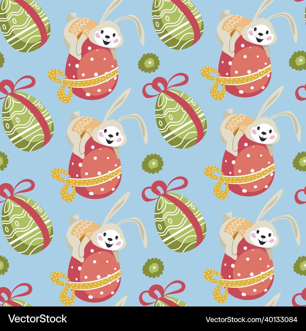 Easter bunny on colored egg with ribbon pattern Easter bunny on colored egg with ribbon pattern vector image