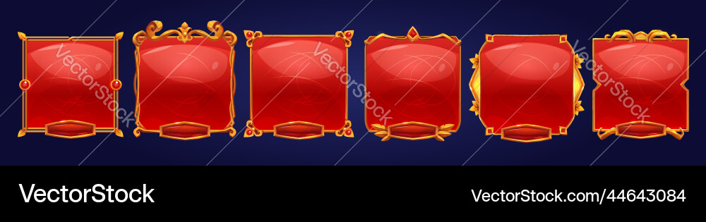 Golden vintage game frames red buttons ui Golden vintage game frames red buttons ui vector image