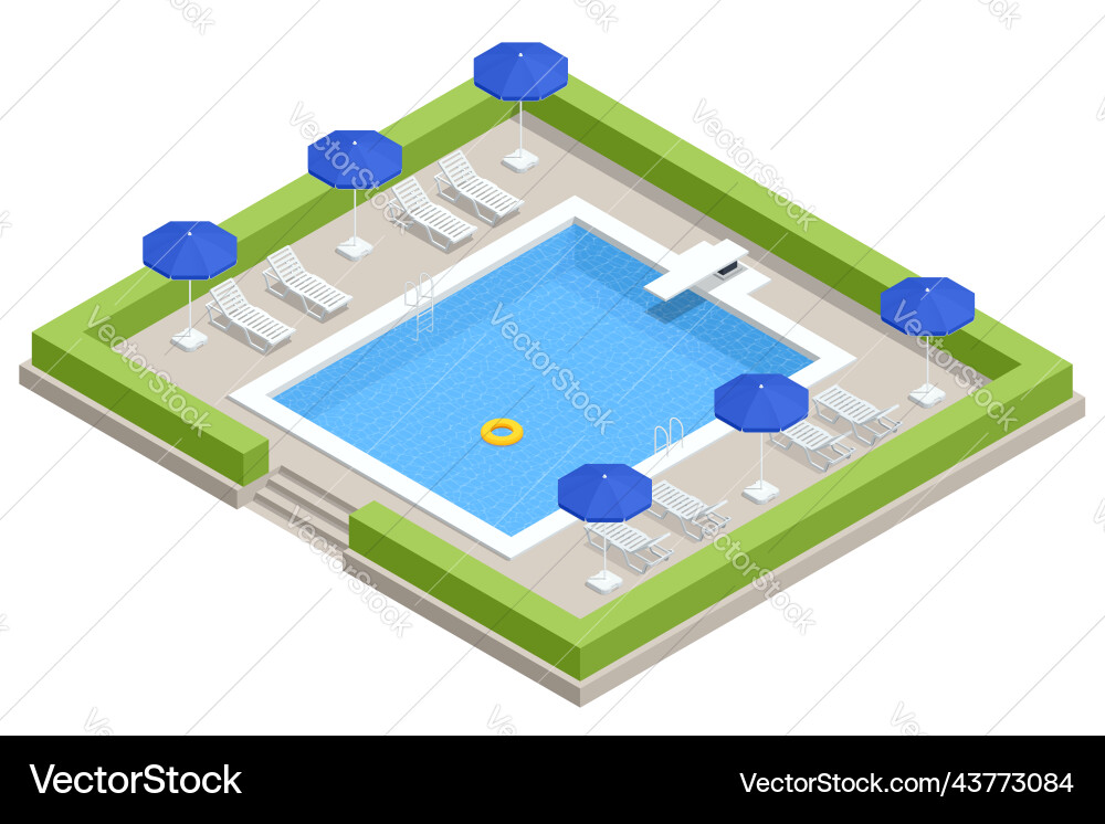 Isometric swimming pool with stair and sun Isometric swimming pool with stair and sun Vector Image