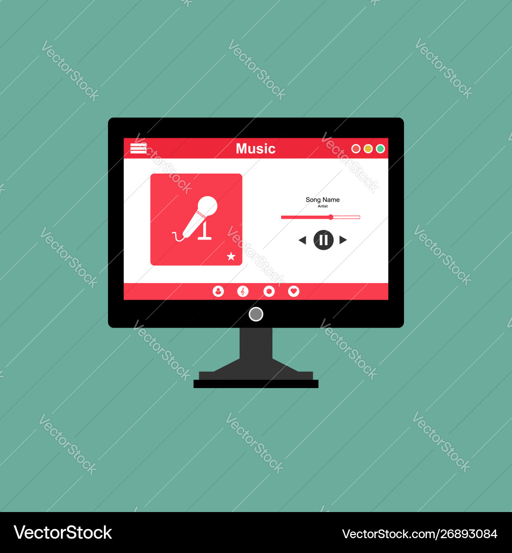Media player application app template with flat Media player application app template with flat Vector Image